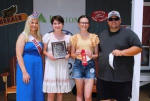 *Gospel Singing (Solo): First Place-Emma Tinch of Cookeville (SECOND FROM LEFT) Second Place- Lily Goebel of Elkton, Kentucky (SECOND FROM RIGHT) Third Place-Matthew Campbell of McMinnville (FAR RIGHT) Miss Jamboree Queen Trista Isabella Rigsby (FAR LEFT)