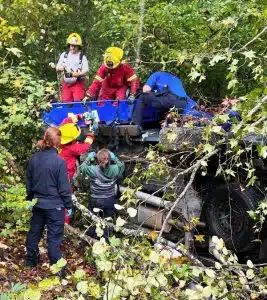 A 35 year old Sparta man was airlifted after a pickup truck crash Friday morning on Highway 70 east. According to the Tennessee Highway Patrol, Danny Prater was traveling east in a 2014 GMC Sierra pickup truck when he failed to negotiate a curve and went off the right side of the road into the woods and struck a tree. The truck overturned and came to rest on its passenger side. (Jim Beshearse photo)