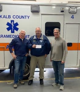 DeKalb EMS Gets $500 Donation from Mountain Harbour Property Owner’s Association. Pictured are Bruce Schaffer (right) and Brian Clark (left) of the Mountain Harbour Property Owners Association with DeKalb EMS Director Hoyte Hale.