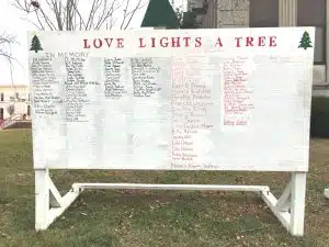 Names needed now for “Love Lights a Tree” Board in time for Christmas Parade