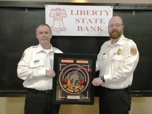 For the second year in a row, Lieutenant Dusty Johnson of the DeKalb County Fire Department has earned the Liberty State Bank Officer of the Year Award. Wilson Bank & Trust was the program headlining sponsor of the annual awards banquet held Saturday night. Pictured left to right: Lieutenant Dusty Johnson and presenter Assistant Fire Chief Anthony Boyd
