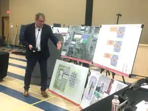 John Eisenlau of Treanor HL Architects showed design options for new jail/judicial center to the county’s jail committee/county commission during a meeting Monday night