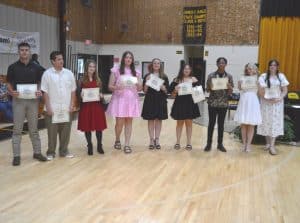 The DWS "Wags" awards from the activity teachers went to (from left to right) Porter Hancock, Aiden Hernandez, Ava Melton, Millie Barton, Pixi Willingham, Mia Bell, Atlas Hornsby, Zoey Skeen, and Bella Ramirez.