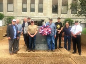 Remembering! Members of the community joined the American Legion Post #122 in observing Memorial Day during a program held Saturday at the county complex. Ralph Vaughn was the featured speaker. After the program, the group gathered at the site of the veterans memorial monument outside the courthouse where a wreath was placed for the occasion followed by the Marine Corps League’s 3 Volley Salute and then Taps.