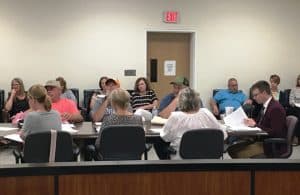 County Mayor Matt Adcock (seated at table far right) and members of the budget committee