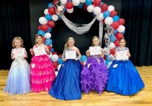 Miss Jamboree Pageant: 7–10-year-old age group: left to right- Prettiest Smile-Rozlyn Marie Prichard, 7-year-old daughter of Mark and Amanda Prichard of Smithville; Prettiest Hair- 8 year old Laylah Hale, daughter of Kaylee Hale from Dowelltown; Prettiest Attire- Stella Grace Adcock, the 9-year-old daughter of Byron and Paige Adcock of Smithville; Most Photogenic- Wrigley Marie Jared, 8-year-old daughter of Tim and Shelly Jared of Smithville; Prettiest Eyes and People’s Choice- Westyn Elyse Roller, 7-year-old daughter of Jordan and Kari Roller of Smithville.