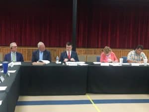 Pictured left to right: County Attorney Hilton Conger, Fiscal Agent Steve Bates, County Mayor Matt Adcock, Judy Miller-McGee, and County Clerk James L. (Jimmy) Poss