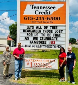 Chamber’s “Jamboree Project Welcome Mat” Winners – 2024: People’s Choice -Tennessee Credit “Let’s All of Thee Remember Those Lost For Us To Be Free As We Celebrate Jamboree #53”