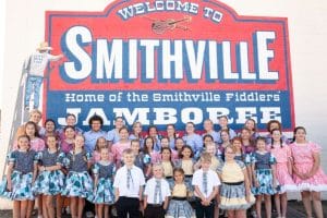 DeKalb County will have 39 local cloggers across five square dance teams take the stage this Friday and Saturday to compete in the Smithville Fiddlers’ Jamboree. PHOTO ID (L-R) Front Row: Ebin Kurtz, Calvary Johnson, Allie Wilson, Davis Barnes, Catie Wright. Second Row: Harmony Edwards, Evie Wilson, Katie Jo Prichard, Anna Cripps, Ripley Barnes, Chrissie Wilson, Emmie Edwards, Jaedyn Dunaway, Adalyn Cook, Everly Keith. Third Row: Ireland Hobbs, Aubree Johnson, Skyla Moore, Lydia Wright, Saige Moore, Lillie Cate Driver, Caroline Estes, Katie Wilson, Charli Cripps, Kaylee Kent, Caroline Driver, Gaby Prater. Back Row: Director Mary Ann Puckett, Kaylee Moseley, Camille Barton, Izayah Dowell, Darrah Ramsey, Sylvia Evans, Katherine Gassaway, Carleigh Beckham, Kathryn Hale, Lillie Grace Young, Tess Barton, Kenadee Prichard, Kylynn Dowell