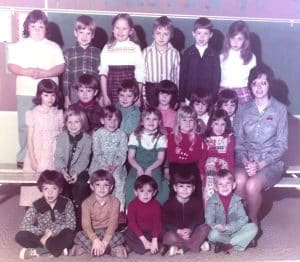 The very first kindergarten class at DeKalb West School in 1974-75 and their teacher Kay Grumbach including the 12 shown in the photo above with this story. Can you pick them out here?