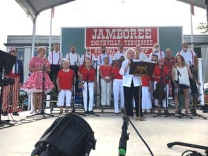 The Smithville Community Chorus delivered a stirring patriotic performance at the Fiddlers Jamboree Friday evening