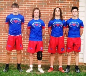 Saints Football Captains L to R: Bryson Redmon, Collin Donnell, Gavin Frazier, Reed Midgett