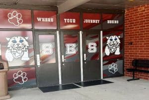 Smithville Elementary School has undergone a few cosmetic changes including the addition of window clings at the entrance to the vestibule