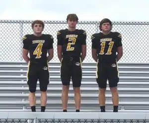 2024 DCHS Tiger Football Captains left to right: Senior Andrew Dakas (WR/LB), Senior Jordan Parker (QB/WR/S), and Senior Ty Webb (HB/S)