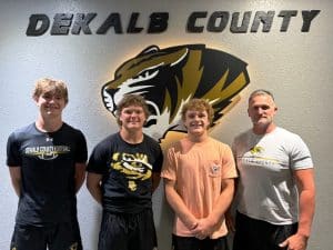 Listen for WJLE’s Football Tiger Talk Program at 6:30 p.m. prior to the 7 p.m. kick-off of the game tonight (Friday, October 11) between the DCHS Tigers and the Cumberland County Jets in Crossville. The Tiger Talk Show will feature as pictured here left to right: Tiger Seniors and Captains Jordan Parker, Ty Webb, and Andrew Dakas with Coach Steve Trapp. Listen to the WJLE game broadcast with the Voice of the Tigers John Pryor and Luke Willoughby following Tiger Talk