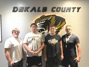 Listen for WJLE’s Football Tiger Talk Program at 6:30 p.m. prior to the 7 p.m. kick-off of the game tonight (Friday, August 30) between the DCHS Tigers and the Smith County Owls at Carthage. The Tiger Talk Show will feature as pictured here left to right: Tiger players Cole McMillan, Chris Pulley, and Kobe Roller with Coach Steve Trapp. Listen to the WJLE game broadcast with the Voice of the Tigers John Pryor and Luke Willoughby following Tiger Talk