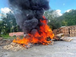 County Firefighters Battle Large Fire Involving Wooden Pallets (DeKalb Fire Department Photo)