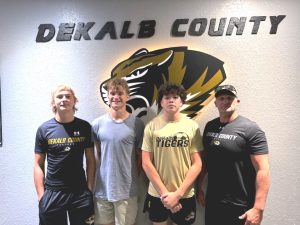 Listen for WJLE’s Football Tiger Talk Program at 6:30 p.m. prior to the 7 p.m. kick-off of the game Friday, September 20 between the DCHS Tigers and the Gordonsville Tigers on the road. The Tiger Talk Show will feature as pictured here left to right: Tiger players Hunter Buchanan, Jordan Parker, and Adrian Prater with Coach Steve Trapp. Listen to the WJLE game broadcast with the Voice of the Tigers John Pryor and Luke Willoughby following Tiger Talk