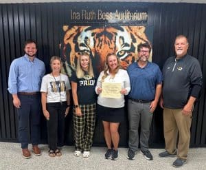 DeKalb County High School has honored Dan and Marianna Boyd with the “Parents of the Month” award for August based on a winning essay by their daughter Chloe Boyd, a Sophomore at DCHS. Pictured left to right- Assistant DCHS Principals Seth Willoughby and Jenny Norris, Chloe and her parents Marianna and Dan Boyd, and Principal Bruce Curtis.