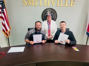 DAR promotes Constitution Week: Sept. 17-23. Pictured: Susan Hinton representing the Daughter’s of the American Revolution Rock House Chapter for the signing of the proclamations with Smithville Mayor Josh Miller and County Mayor Matt Adcock.