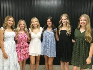 The 2024 DCHS Homecoming Queen Ansley Caroline Crook and her attendents. Pictured left to right- Sophomore Jaycee Daley, Senior Sara Grace Moore, Queen Senior Caroline Crook, Senior Laurie Rigsby, Junior Brooklynn Blaylock, and Freshman Summer Garrett. Homecoming Spirit Week Activities will be September 9-13