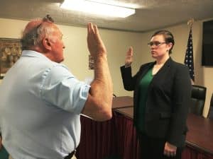 The Town of Alexandria has a new police chief and a new officer. During a special called meeting Tuesday evening of the Alexandria Mayor and Aldermen, Veronica Dodge of Sparta was employed by the council as a police officer. After the meeting, City Attorney Vester Parsley administered the oath to Officer Dodge.