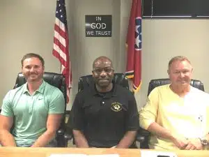 Seventh District member Shaun Tubbs (pictured center) has been re-elected Chairman of the DeKalb County Board of Education. Third district member Jim Beshearse (right) was re-elected Vice Chairman of the Board while Sixth District member Jason Miller (left) will again serve as the board’s Tennessee Legislative Network (TLN) representative.