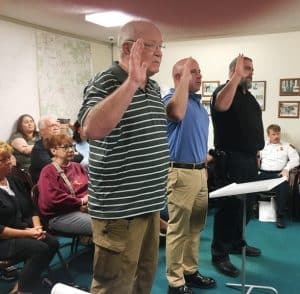 The Alexandria Police Department has three new officers. During Tuesday night’s regular monthly meeting, the Alexandria Aldermen hired a full time and two part time officers at the request of Chief Kenneth (K.D.) Smith. Pictured left to right: Max Goodpasture, Vincent Turocy, and John Jenkins. During the meeting, City Attorney Vester Parsley administered the oath of office to the new police officers.