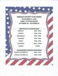 The DeKalb County Election Commission has set the Early Voting times for the November 5th Tennessee General and Presidential Elections.