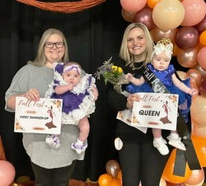 More Fall Fest Pageant Winners from Saturday. Category 1 day to 6 months: Queen: Ettalyn Val Rankhorn ( right), 6 month old daughter of Ashlee and Jacob Rankhorn of Rock Island. Rankhorn received awards for prettiest eyes and smile. First runner-up: Charlotte Cay Koelle, 5 month old daughter of Christian and Heather Koelle of Smithville. Koelle was honored for prettiest hair, attire, and most photogenic.