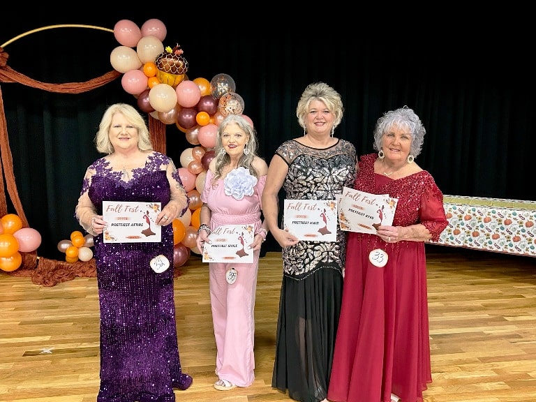 Senior Fall Fest Pageant Optional honorees (pictured left to right): 59 year old Tammy West of Smithville for prettiest attire, 57 year old Teresa Winchester Stanley of Smithville for prettiest smile, 56-year-old Symantha Haley of Alexandria for prettiest hair and most photogenic, and Queen 72 year old Betty Davis of Smithville for prettiest eyes and people’s choice.