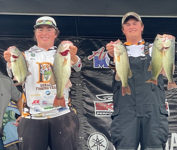 Mason Taylor (right) and Wesley Kent of the DCHS fishing team competed in the Tennessee Bass Nation High School and Youth Tournament State Open #3 on Watts Bar Saturday, October 26. Out of 156 high school boats the boys came in 7th place and managed to secure a scholarship check with 16.81 pounds of bass. Thanks to the sponsors.