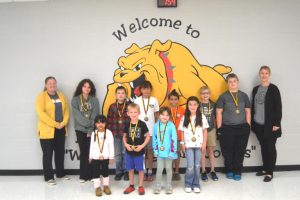 DWS Names Students of the Month for October: Pictured front row left to right are Krishva Patel, Keegan Walter, Laikynn Sparks, and Lilly Dunaway. Back row left to right are Assistant Principal Cindy Snow, Yesica Gonzalez, Ty Vickers, Bentley Wright, Miguel Ramirez, Caison Grisham, and Principal Sabrina Farler.