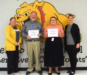 DWS Names Teacher and Employee of the Month for October: Pictured left to right are Assistant Principal Cindy Snow, School Counselor Bill Conger, 1st grade teacher Ashley Nokes, and Principal Sabrina Farler.