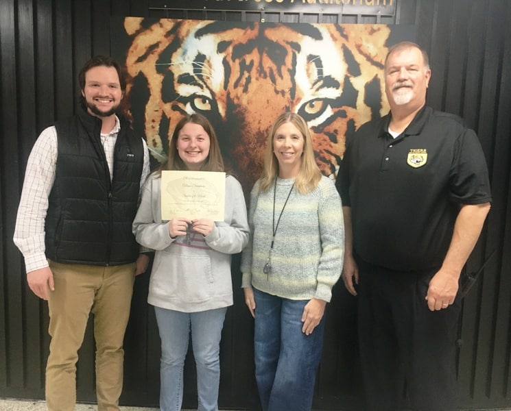 DCHS 12th Grader Alissa Summers Awarded “Student of the Month” for October. Pictured left to right: DCHS Assistant Principal Seth Willoughhy, Alissa Summers, DCHS Assistant Principal Jenny Norris, and DCHS Principal Bruce Curtis