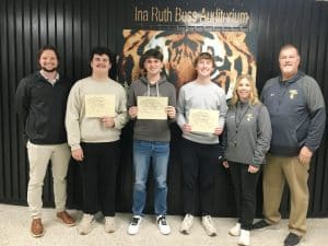 A trio of 12th graders has been awarded “Students of the Month” for November at DeKalb County High School. Jackson Mathis, Luke Midgett, and Ian Barnes were selected for the help and friendship shown to a deserving freshman student throwing him a birthday party. (Pictured left to right: DCHS Assistant Principal Seth Willoughby, Luke Midgett, Ian Barnes, Jackson Mathis, DCHS Assistant Principal Jenny Norris, and DCHS Principal Bruce Curtis)