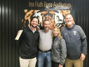 The November Teacher of the Month award at DeKalb County High School goes to Todd Cantrell, a machine shop teacher, who was selected by the administration as Teacher of the Month. He has been a DCHS educator in the CTE program for 16 years (Pictured left to right: DCHS Assistant Principal Seth Willoughby, Todd Cantrell, DCHS Assistant Principal Jenny Norris, and DCHS Principal Bruce Curtis)