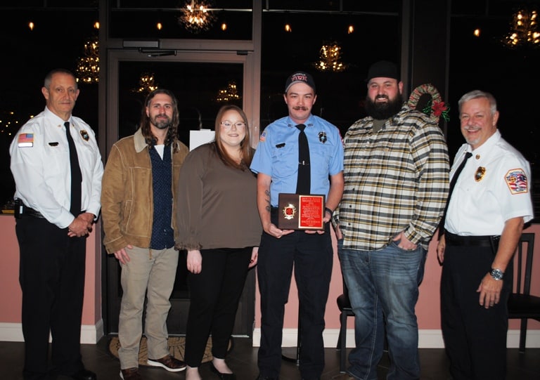 Smithville Firefighter Dalton Roberts received the first ever “Hoyte Hale Award” Thursday night to recognize a firefighter who goes above and beyond to help others and better the fire department. This award was presented to Roberts by the department and members of Hale’s family. Pictured left to right: Deputy Chief Jeff Wright, Devin Hale, Myrie Atnip, Dalton Roberts, Quentin Hale, and Chief Charlie Parker.