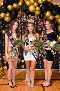 Senior Annabella Dakas was crowned Queen of the Field during the DCHS football Banquet Saturday night as voted on by football players. Seniors Madeline Martin (left) and Macy Anderson (right) were equal Touchdown Royalty Court members.