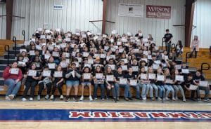 Sixth graders at DeKalb Middle School graduated from the D.A.R.E. (Drug Abuse Resistance Education) program in a ceremony Friday. (Shawna Willingham Photo)