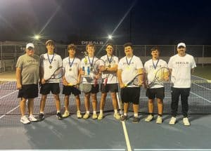 2025 DeKalb Invitational Champions From left to right: Head Coach Brian Cadle, Ethan Brown, Lance Duke, Jackson Mathis, Ian Barnes, Luke Midgett, Cameron Ramsey, Assistant Coach Chad Ramsey